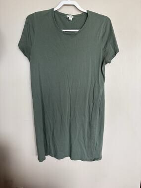 J.CREW Women's Midi T-Shirt Dress Size L Olive Green Short Sleeve Scoop Neck
